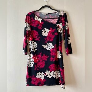White House Black Market Long Shirt-Floral-Asymmetric Neckline-Size M